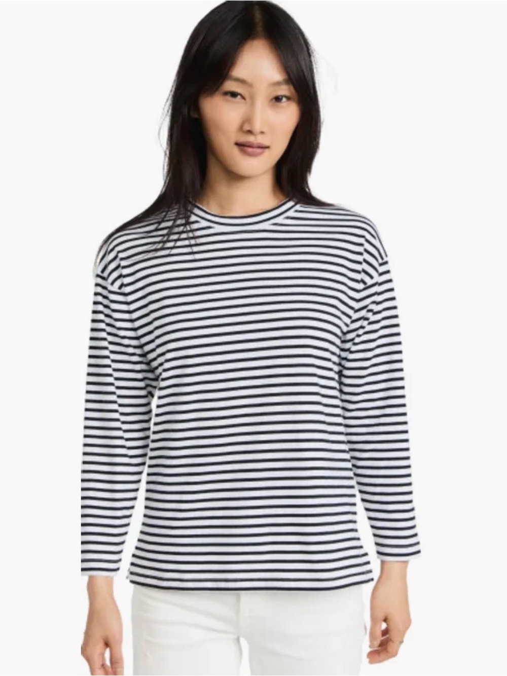 AYR Black and White Striped Long Sleeve Crewneck Tee Top